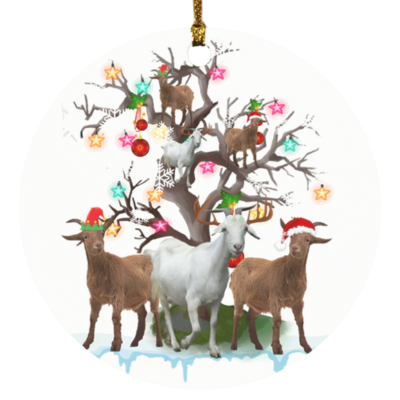 Goat On Christmas Tree smart object SUBORNC Circle Ornament - Macnystore