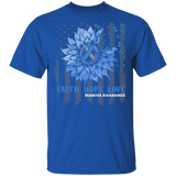 Faith Hope Love Diabetes Cute Blue Ribbon Sunflower American Flag Shirt Matching Diabetes Awareness Gifts T-Shirt - Macnystore