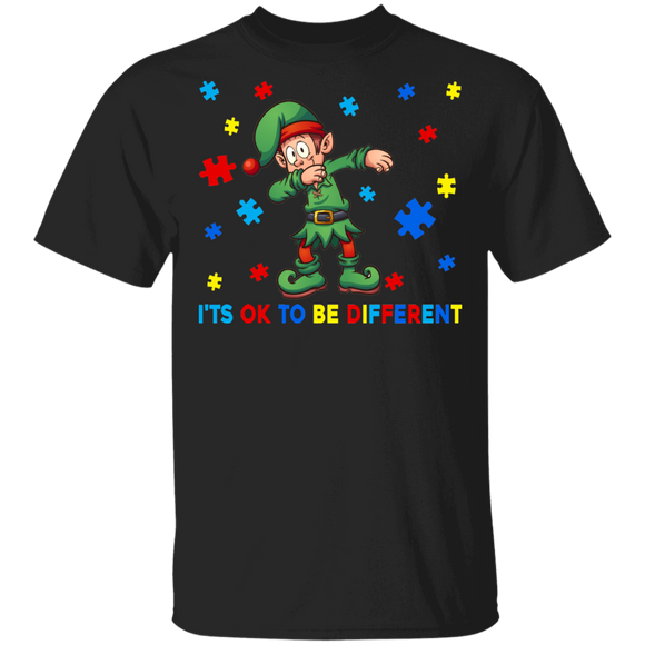 Christmas Elf Shirt It's OK To Be Different Funny Christmas Elf Dabbing Autism Awareness Gifts T-Shirt - Macnystore