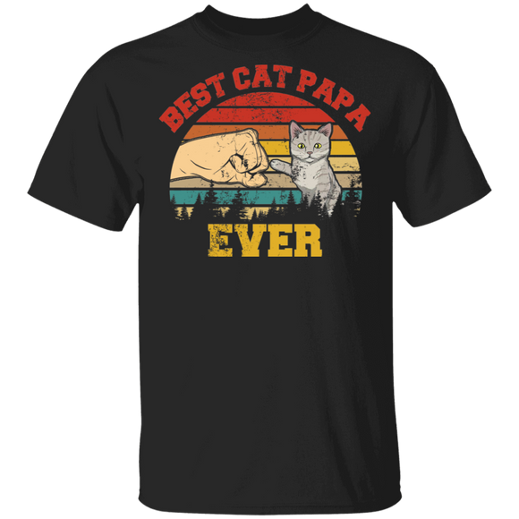 Vintage Retro Best Cat Papa Ever Cat Lover Owner Fans Matching Shirt For Family Funny Men Dad Daddy Gifts T-Shirt - Macnystore