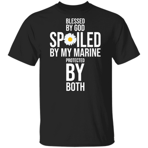 Blessed By God Spoiled By My Marine Protected By Both Daisy Flower Gifts T-Shirt - Macnystore