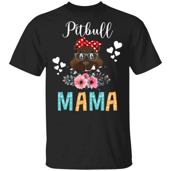 Pitbull Mama Puppy Mom Dog Mama Lover Floral T-Shirt - Macnystore