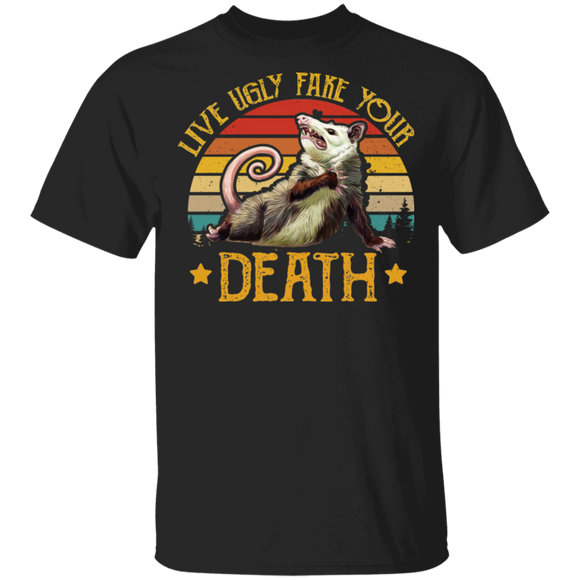Vintage Retro Live Ugly Fake Your Death Cool Angry Opossum T-Shirt - Macnystore
