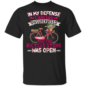 Floral Bicycle Shirt In My Defense I Was Left Unsupervised Bicycle Store Open Cute Floral Bicycle Lover Gifts T-Shirt - Macnystore