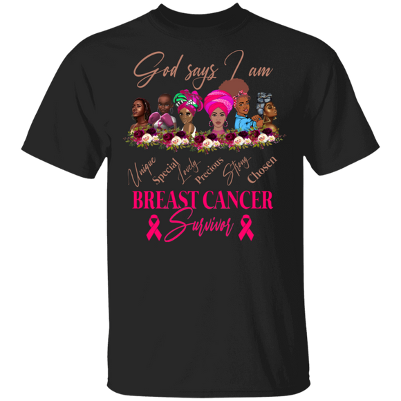 Breast Cancer Shirt God Says I Am Breast Cancer Survivor Breast Cancer Awareness Gifts Breast Cancer T-Shirt - Macnystore