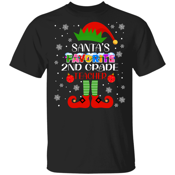 Christmas Elf Shirt Santa's Favorite 2nd Grade Teacher Funny Christmas Elf Lover Matching Teacher Group Gifts T-Shirt - Macnystore