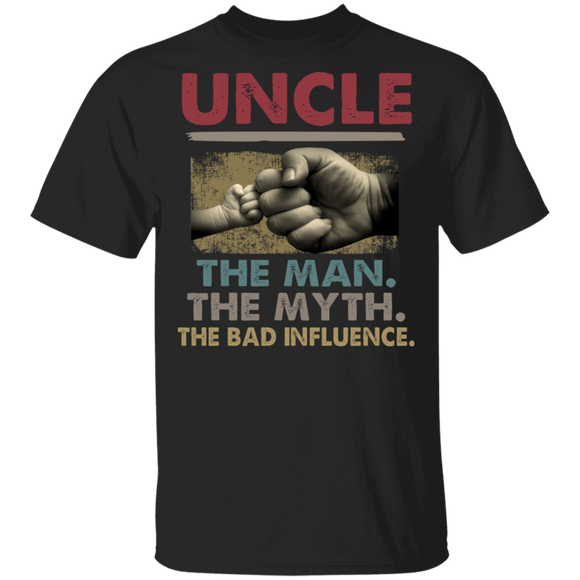 Vintage Uncle The Man The Myth The Bad Influence Cool Uncle Shaking Hands Shirt Matching Father's Day Gifts T-Shirt - Macnystore