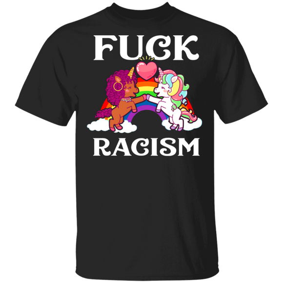 F_ck Racism Cute Magical Black Unicorns Pride Black Afro-American Juneteenth Gifts T-Shirt - Macnystore