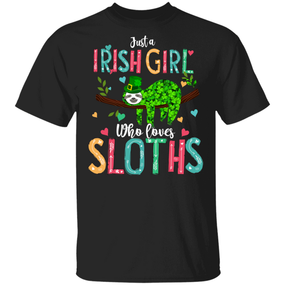 Just A Irish Girl Who Loves Sloth Lover Shamrock Leprechaun Funny St Patrick's Day Girls Womens St Patty's Day Irish T-Shirt - Macnystore