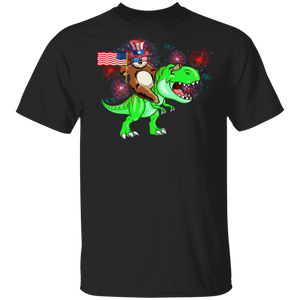 Firework American Flag Sloth Riding T-Rex 4th Of July Independence Day Gifts T-Shirt - Macnystore