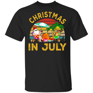 Christmas In July Funny Santa Claus And Reindeer In Hawaii Gifts T-Shirt - Macnystore
