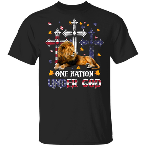 One Nation Under God American Flag Christ Christian Cross Lion 4th Of July Gifts T-Shirt - Macnystore