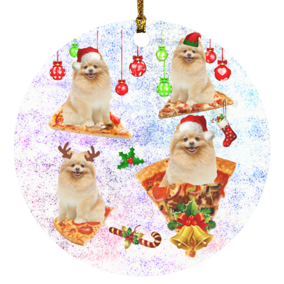 Christmast Ornament Santa Reindeer Elf Pomeranian Riding Pizza Galaxy Funny Christmas Pajama Dog Pizza Space Lover Gifts Decorative Hanging Ornaments SUBORNC Circle Ornament - Macnystore
