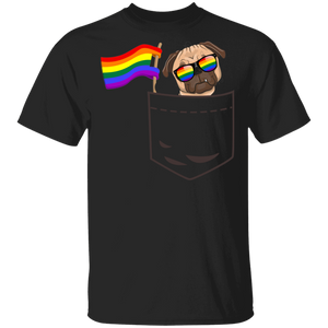 Pride LGBT Pug In Pocket Proud LGBT Flag Gay Lesbian Pug Dog Lover Owner Fans Gifts T-Shirt - Macnystore