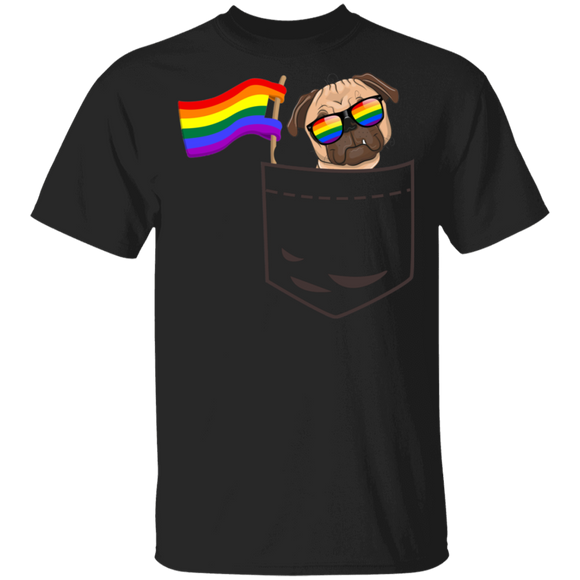 Pride LGBT Pug In Pocket Proud LGBT Flag Gay Lesbian Pug Dog Lover Owner Fans Gifts T-Shirt - Macnystore