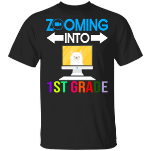 Zooming Into 1st Grade Funny Llama Back To School Student Gifts T-Shirt - Macnystore