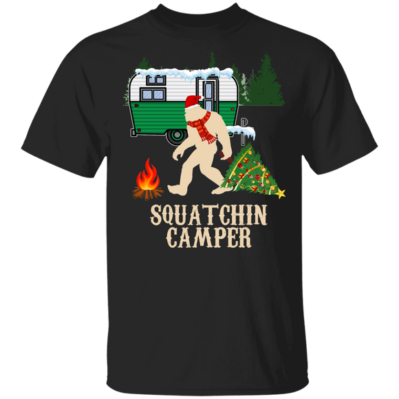 Christmas Santa Bigfoot Lover Shirt Squatchin Camper Funny Christmas Santa Sasquatch Bigfoot Camping Lover Gifts T-Shirt - Macnystore