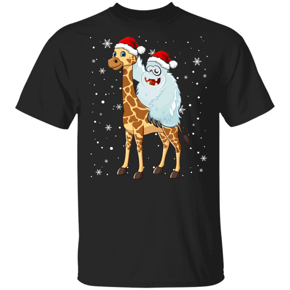 Christmas Yeti Lover Shirt Santa Yeti Ridding Giraffe Cute Christmas Santa Yeti Giraffe Lover Pajama Gifts T-Shirt - Macnystore
