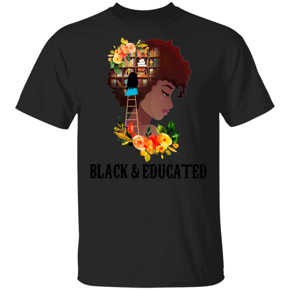 Black And Educated Cute Floral Books In Black Girl's Brain Shirt Matching Girl Women Queen African Black History Month Gifts T-Shirt - Macnystore