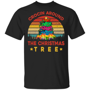 Christmas Tree Shirt Vintage Retro Crocin Around The Christmas Tree Funny Christmas Croc Shoes X-mas Tree Gifts T-Shirt - Macnystore
