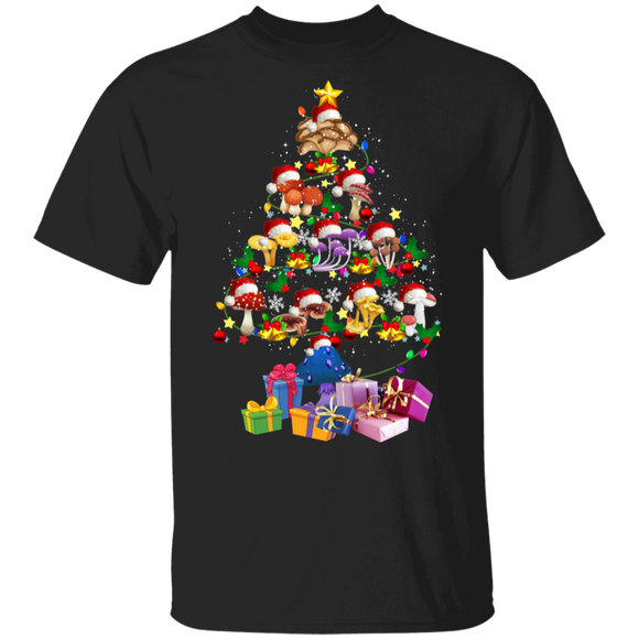 Christmas Tree Shirt Mushroom Christmas Tree Funny Christmas Santa Mushroom Lover Vegan Gift T-Shirt - Macnystore