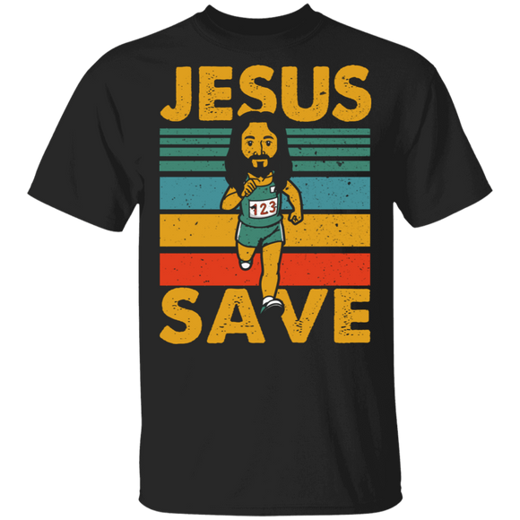 Vintage Retro Jesus Save Funny Runner Running Lover  Gifts T-Shirt - Macnystore