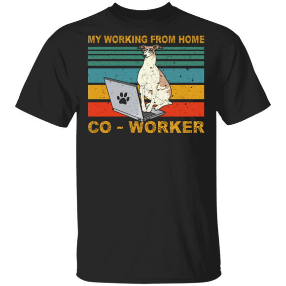 Vintage Retro My Working From Home Co-Worker Funny Whippet Beside Laptop Shirt Matching Whippet Dog Lover Owner Gifts T-Shirt - Macnystore