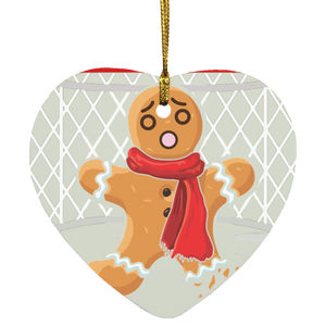 Christmas Gingerbread Shirt Hockey Goalie Funny Christmas Gingerbread Man Snap Hockey Player Lover Gifts SUBORNH Heart Ornament - Macnystore