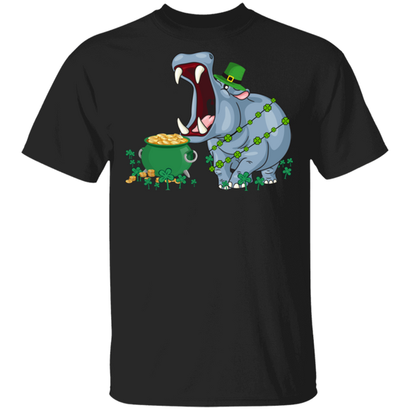 Leprechaun Hippo Funny Shamrock Hippopotamus Lover Irish St Patrick's Day Gifts T-Shirt - Macnystore