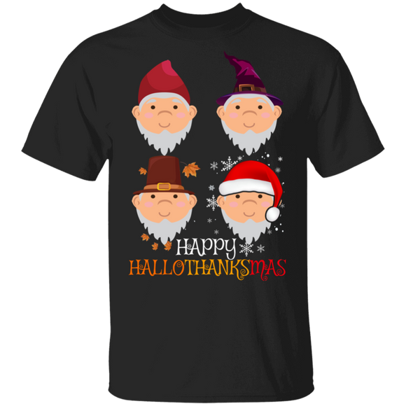 Halloween Thanksgiving Christmas Shirt Happy Hallothanksmas Cool Witch Turkey Santa Lover Gifts Halloween T-Shirt - Macnystore