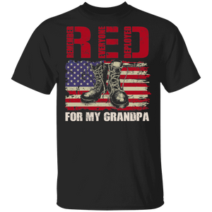 American Veteran Shirt RED For My Grandpa Remember Everyone Deployed Cool American Flag Friday Military Veteran Gifts T-Shirt - Macnystore