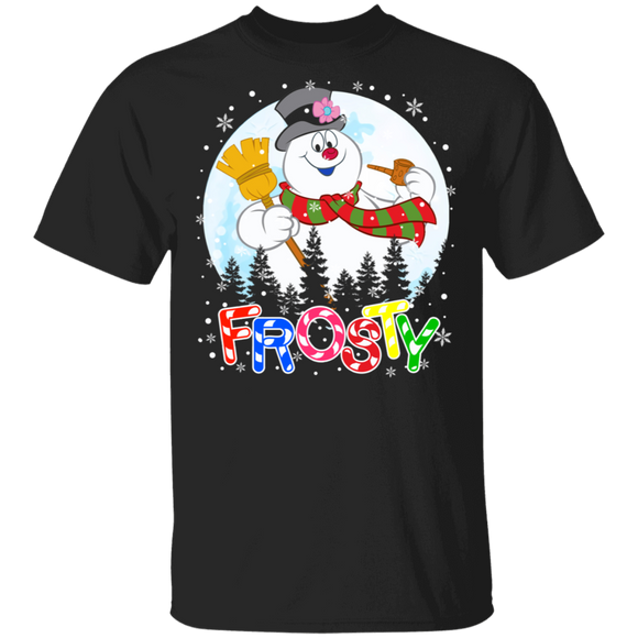Christmas Snowman Lover Shirt Frosty Cool Christmas Candy Letters Snowman Lover Gifts Christmas T-Shirt - Macnystore