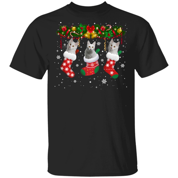 Christmas Cat Shirt Cat In Christmas Socks Cute X-mas Turkish Angora Cat Lover Gifts Christmas T-Shirt - Macnystore
