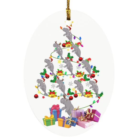 Christmas Ornament Manatee Christmas Tree Funny Christmas Manatee Sea Animal Lover Gifts Decorative Hanging Ornaments SUBORNO Oval Ornament - Macnystore