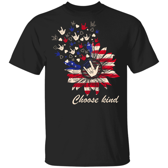Choose Kind Cute Sunflower American Flag Rock Shirt Matching Rock Lover Fans 4th Of July US Independence Day Gifts T-Shirt - Macnystore