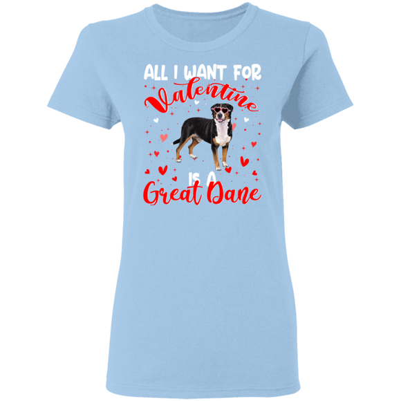 All I Want For Valentine Is A Great Dane Dog Pet Lover Matching Shirts For Couples Boys Girl Women Personalized Valentine Ladies T-Shirt - Macnystore