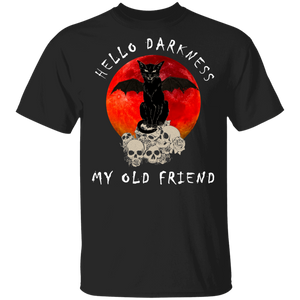 Hello Darkness My Old Friend Cool Black Cat Dragon In Red Moon Skulls Shirt T-Shirt - Macnystore