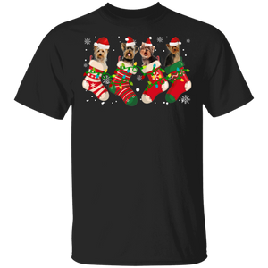Christmas Yorkipoo Lover Shirt Yorkipoo Dogs In Christmas Socks Funny Santa Yorkipoo Lover Gifts Christmas T-Shirt - Macnystore