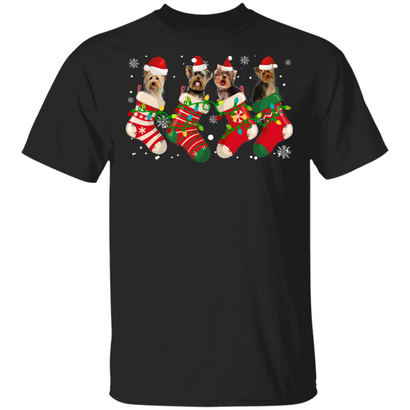 Christmas Yorkipoo Lover Shirt Yorkipoo Dogs In Christmas Socks Funny Santa Yorkipoo Lover Gifts Christmas T-Shirt - Macnystore