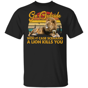 Vintage Retro Worst Case Scenario A lion Kills You Adventure Trip Gifts T-Shirt - Macnystore