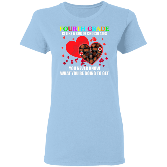 Fourth Grade Is Like A Box Of Chocolates Matching Shirts For Elementary Middle Teacher Personalized Valentine Gifts Ladies T-Shirt - Macnystore