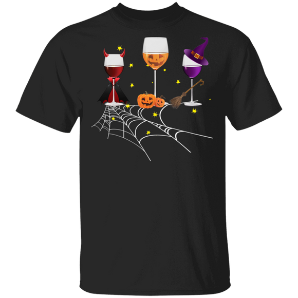 Funny Halloween Red Wine Glass Dracula Pumpkin Witch Wine Lover Gifts T-Shirt - Macnystore