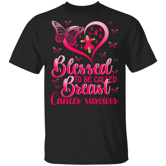 Breast Cancer Awareness Blessed To Be Called Breast Cancer Survivor Pink Ribbon Butterfly Lover Gifts Breast Cancer T-Shirt - Macnystore