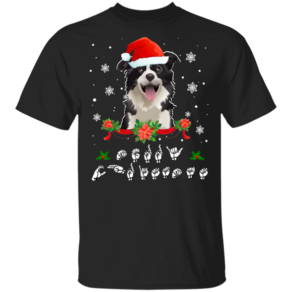 Christmas ASL Sign Language Shirt Border Collie With Santa Hat Merry Christmas Border Collie Lover Gifts Christmas T-Shirt - Macnystore