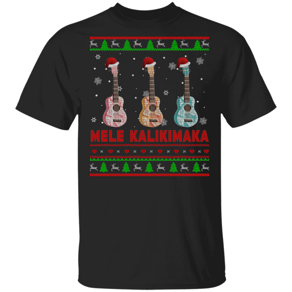 Christmas Ukulele Shirt Mele Kalikimaka Ugly Funny Christmas Sweater Santa Ukulele Guitar Hawaii Lover Gifts T-Shirt - Macnystore