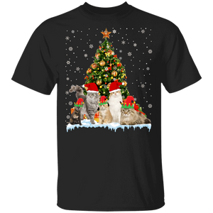 Christmas Cat Lover Shirt Christmas Tree Cats Cute Christmas Cat Santa Elf Lover Gifts Christmas T-Shirt - Macnystore