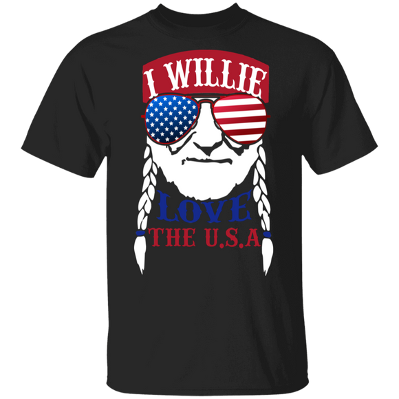 I Willie Love The USA American Flag Willie Nelson Musician 4th Of July Gifts T-Shirt - Macnystore