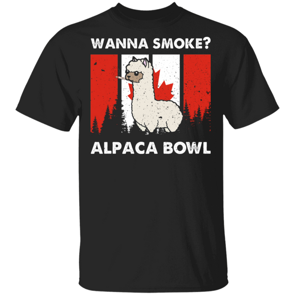 Wanna Smoke Alpaca Bowl Cool Canadian Flag Alpaca Llama Weed Cannabis Smoker Smoking Gifts T-Shirt - Macnystore