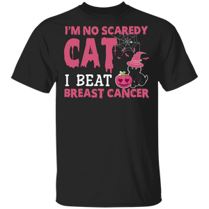 I'm No Scaredy Cat I Beat Breast Cancer Matching Breast Cancer Awareness Halloween Gifts T-Shirt - Macnystore