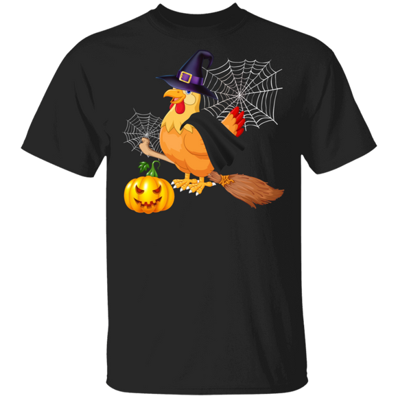Chicken Witch Pumpkin Broom Halloween T-Shirt - Macnystore